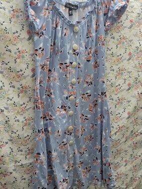 Derek Heart Light Blue Floral Button Dress